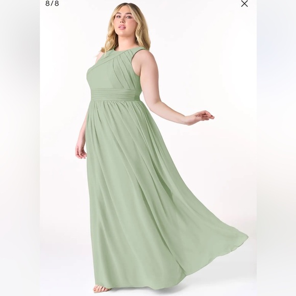 NWT AZAZIE HARPER Dusty Sage A-Line Pleated Chiffon Dress - Picture 3 of 3